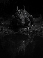 Dragon at watering hole